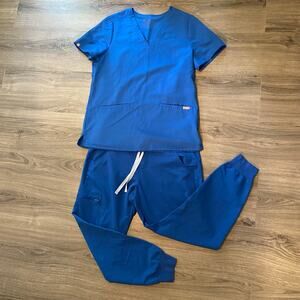 FIGS Royal Blue Casma Top Zamora Jogger Pants Scrub Set Uniform Medium Petite
